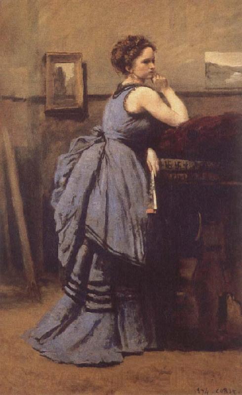 Jean Baptiste Camille  Corot WOman in Blue Norge oil painting art